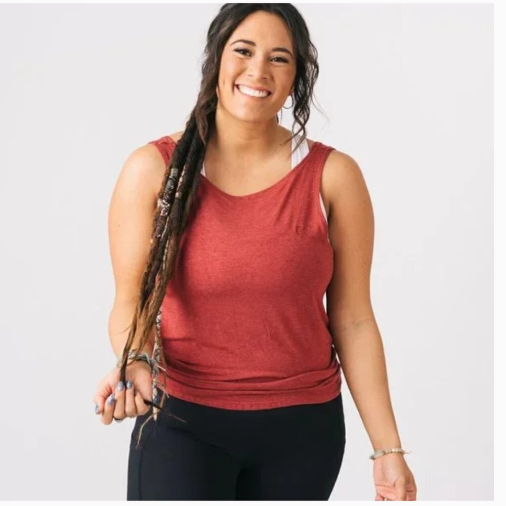 Zyia Red / Burgundy / Maroon Swirl Low Tie Back Athletic Workout Tank in Small